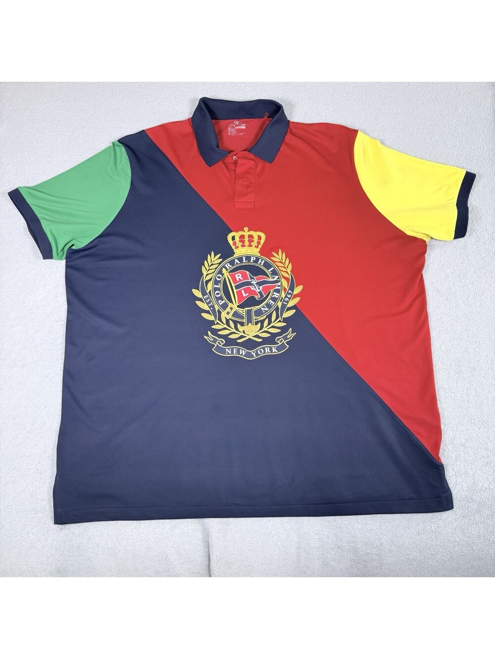 POLO RALPH LAUREN NAUTICAL FLAG CLASSIC FIT STRETCH MESH COLORBLOCKED Sz XXL